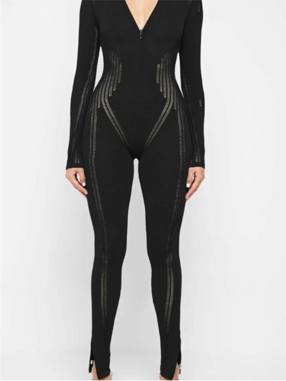 Manière De Voir Black Long-Sleeve Knitted Contour Jumpsuit